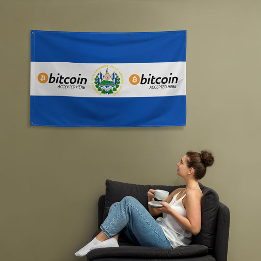 Bitcoin Accepted Here | El Salvador - Flag