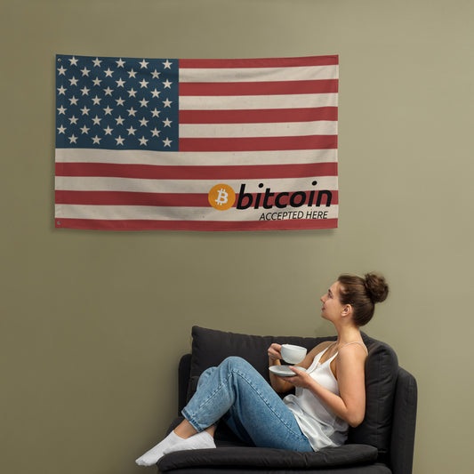 Bitcoin Accepted Here | USA - Flag