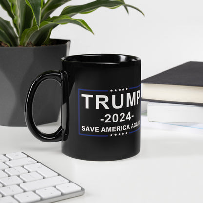 Trump 2024 | Save America Again - Black Glossy Mug