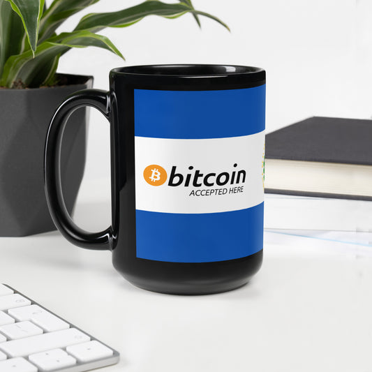 Bitcoin Accepted Here | El Salvador - Black Glossy Mug