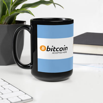 Bitcoin Accepted Here | Argentina - Black Glossy Mug