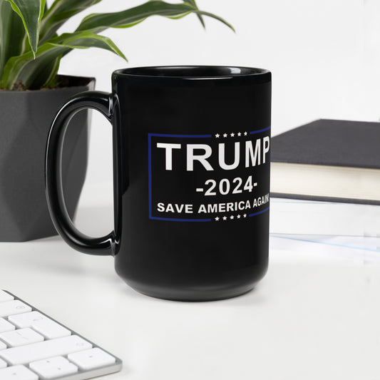 Trump 2024 | Save America Again - Black Glossy Mug