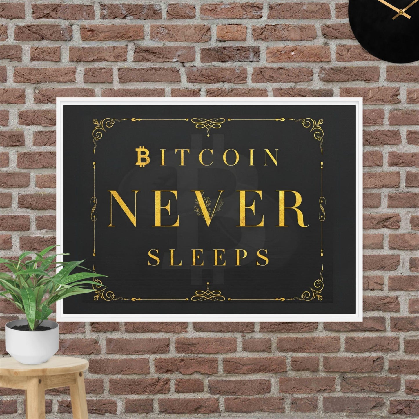 BTC Never Sleeps - Framed Canvas