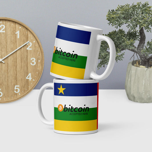 Bitcoin Accepted Here | Central African Republic - White Glossy Mug